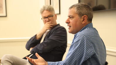 Adam Tooze (left) and Jason Bordoff (right) address the roundtable