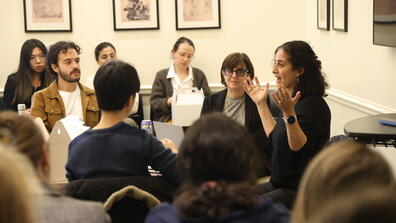 Ester Fuchs and Maryam Banikarim lead a roundtable with students