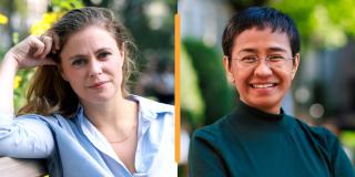 Portraits of Camille François (left) and Maria Ressa, who will lead a new independent innovation lab at IGP on artificial intelligence and democracy..