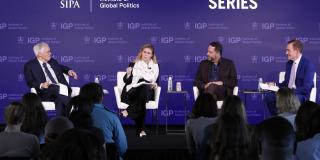 Panelists speak to the audience at the IGP Election Series event on October 1