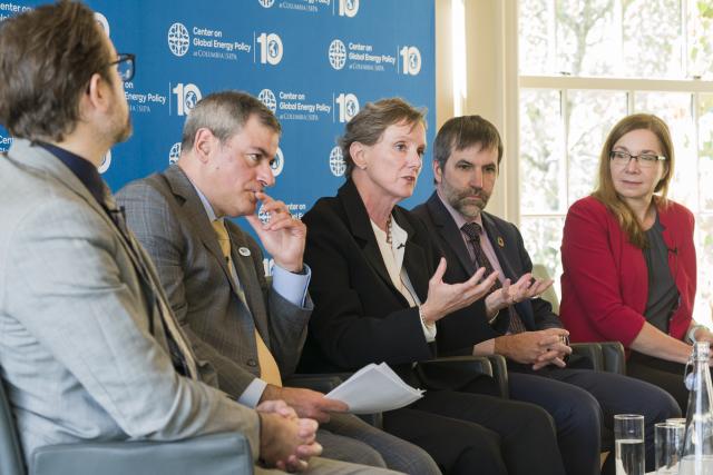 From left to right: Tim Puko, Jason Bordoff, Abigail Dillen, Hon. Steven Guilbeault, Katharine Hayhoe