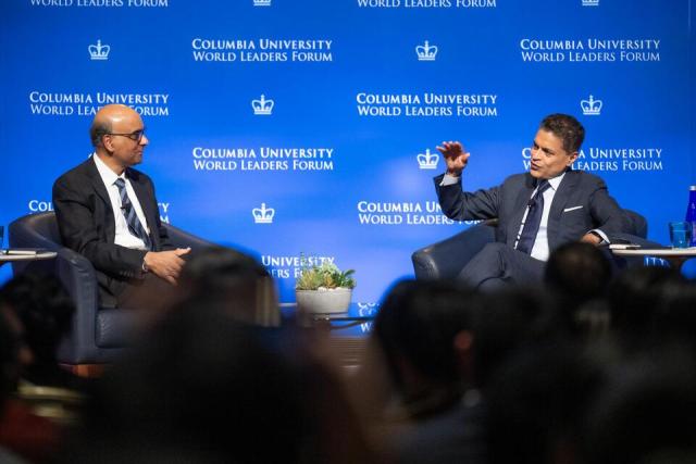 President Tharman Shanmugaratnam of Singapore speaks with the journalist Fareed Zakaria. 